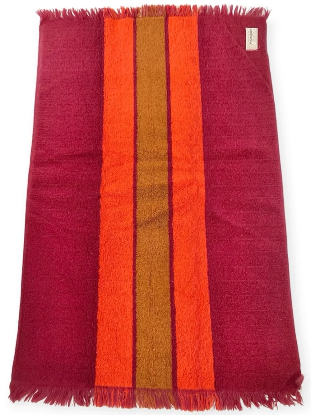 2 Vintage 70’s YSL Yves Saint Laurent Fieldcrest Hand Towels Stripe Red Orange